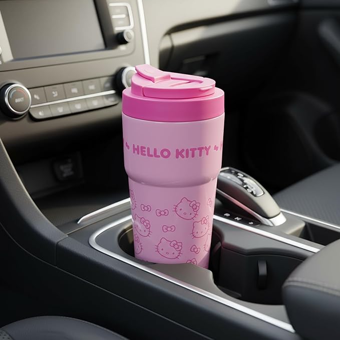 Bioworld Hello Kitty Character Print Pink 27 Oz Stainless Steel Travel Coffee Tumbler