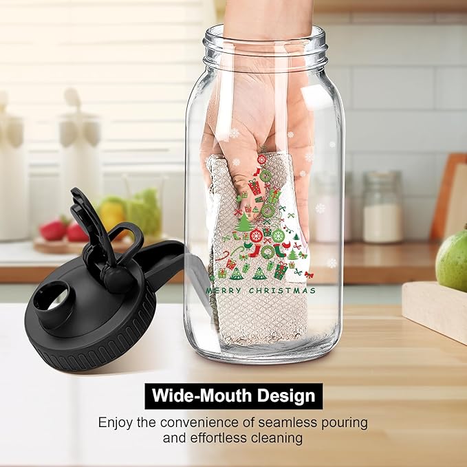 Breast Milk Pitcher Glass Pitcher with Lid, 64 oz 2 Quart Mason Jar Pitchers with Lid and Spout, Wide Mouth Glass Jug Sun Tea Pitchers, Cold Brew Coffee pitcher, Fridge Container for Water-Christmas