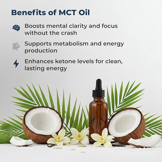 MCT Oil Blend – Vanilla | Keto-Friendly Liquid for Energy & Focus | Dairy-Free, Sugar-Free, Gluten-Free, Vegan | 30 Servings
