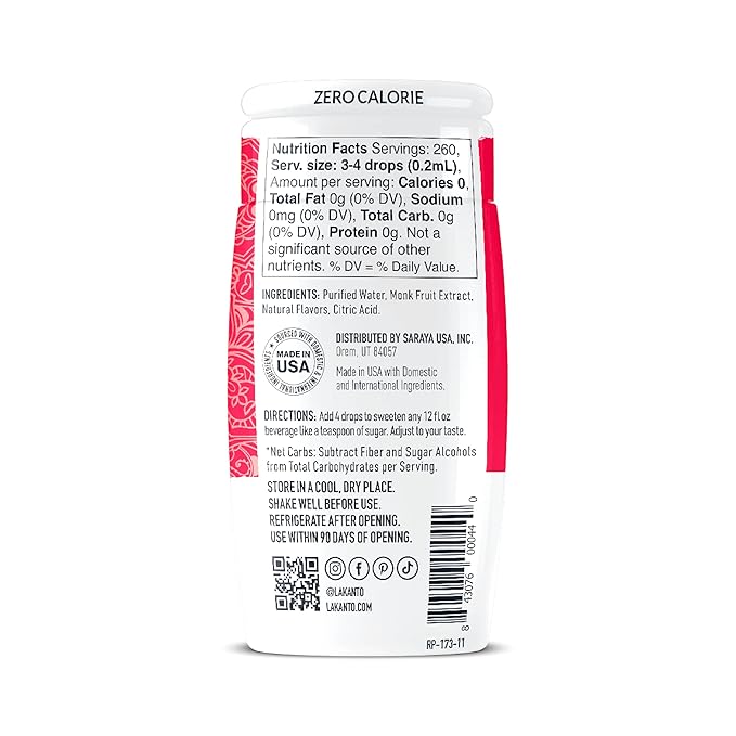 Lakanto Liquid Monk Fruit Extract Drops, Original, - Erythritol Free Sugar Substitute Sweetener For Coffee, Tea, Smoothies, Oatmeal, Yogurt, Cocktails, Sugar Free, Vegan, Keto, Zero Sugar (1.76 Fl Oz)