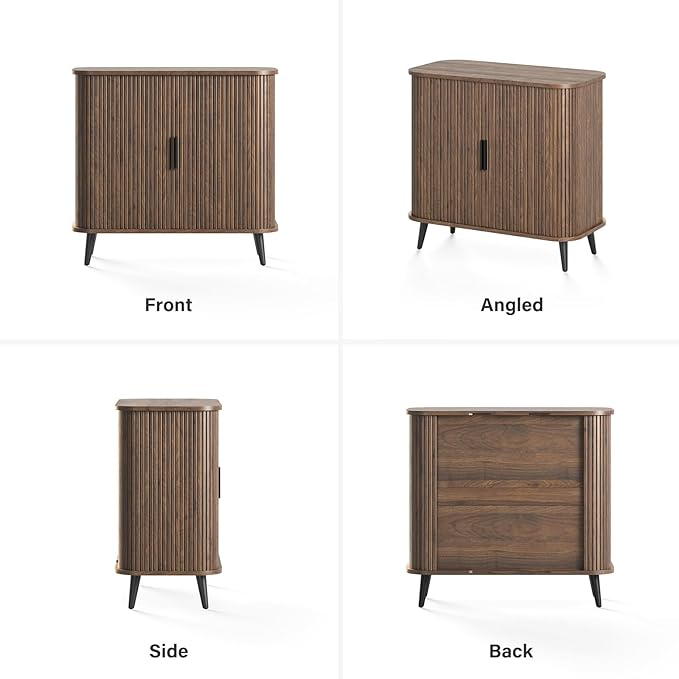 Accent Cabinet with Sliding Doors - Walnut Sideboard Buffet Cabinet with Storage for Coffee Bar, Console Table - MCM Design Bar Cabinets for Modern Home Décor
