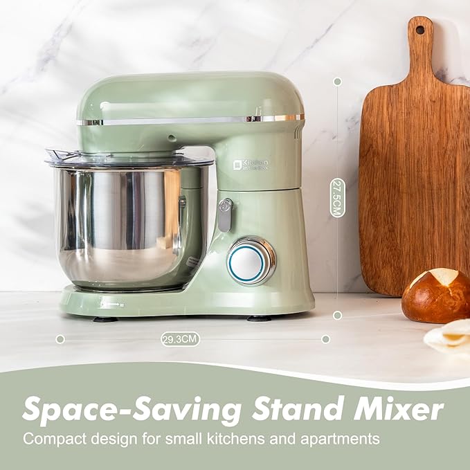 Kitchen in the Box Stand Mixer, 3.5 QT Small Kitchen Electric Stand Mixers, 10-Speed Portable Lightweight Dough Mixer for Daily Use with Egg Whisk, Dough Hook, Beater (Light Green)