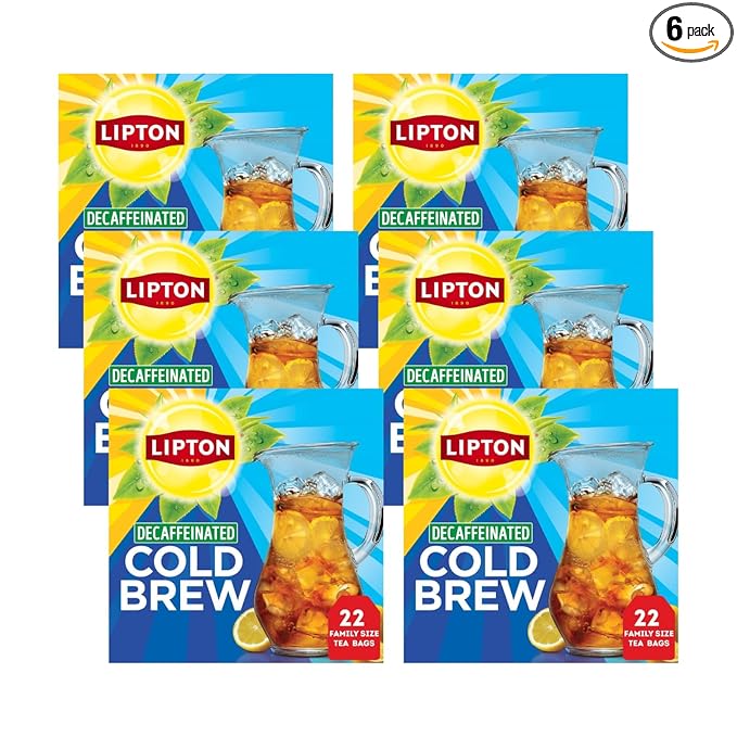 Lipton Decaf Cold Brew Family Size Tea Bags, 22 CT (Pack of 6)