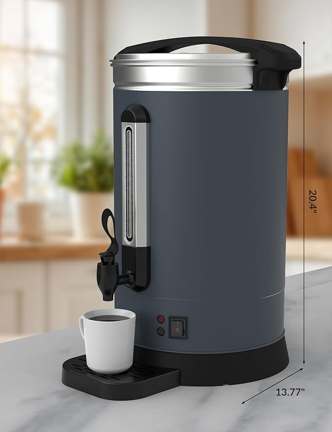 100 Cups Large Coffee Urn with Double Wall Insulation, 14L/3.8 Gallon Stainless Steel Commercial Electric Coffee Maker with Hot Drinks and Hot Water, for Weddings, Parties, Catering, and Buffets