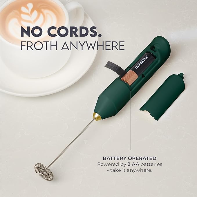 Zulay Kitchen Milk Frother Handheld with 2 Duracell AA Batteries – Electric Drink Mixer for Coffee, Lattes, Cappuccinos, Matcha & Hot Chocolate – Portable Foam Maker & Coffee Bar Accessory