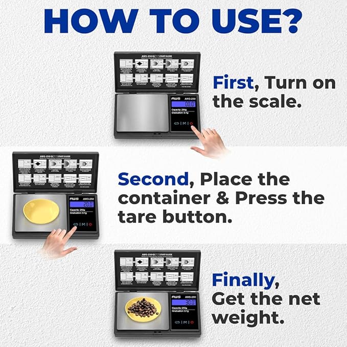 American Weigh Scales Series Digital Pocket Weight Scale Accurately Measures, Backlit LCD Display 250g x 0.1g, (Black), AWS-250-BLK