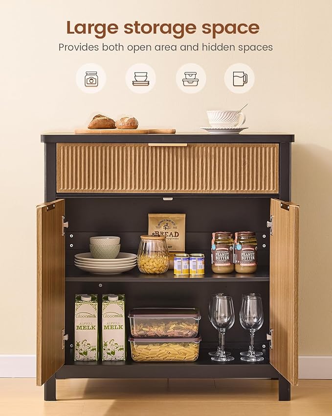 AOGLLATI Sideboard Buffet Storage Cabinet,Buffet Table with Storage & Doors and Drawer, Coffee Bar Cabinet for Kitchen Entryway Living Room, Wood&Black