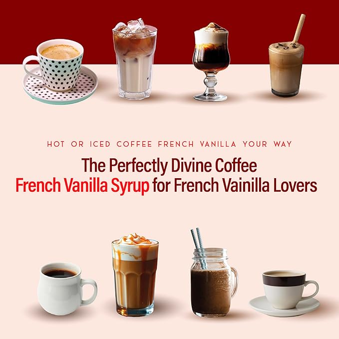 RIO French Vanilla Coffee Syrup, Perfect for Hot or Iced Drinks & Desserts, Smooth & Creamy Flavor Sweetened with Pure Cane Sugar, Barista-Grade Flavor Syrups for Coffee Drinks at Home & Work - 700ml
