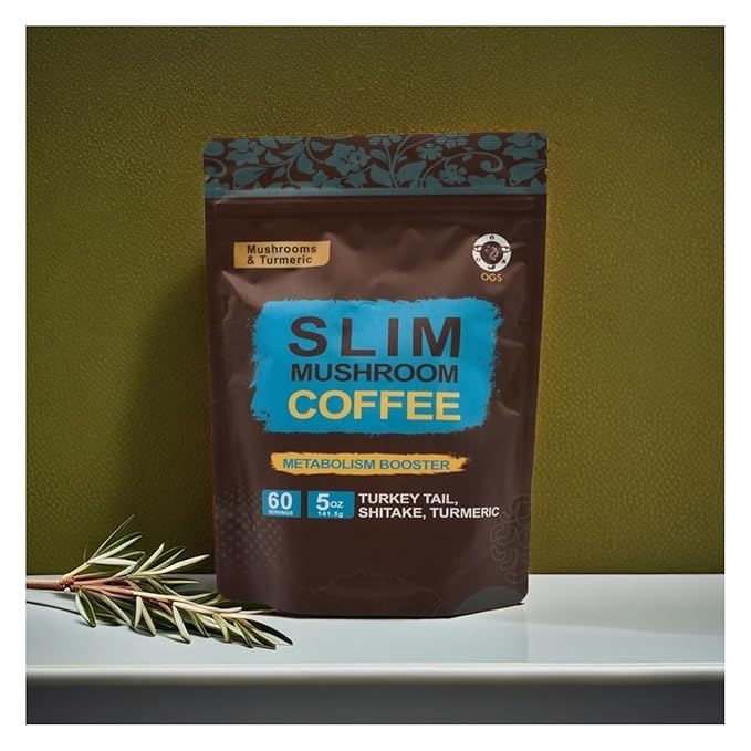 Slim Coffee with Turmeric & Mushroom Blend - Instant Mushroom Coffee with Turkey Tail & Shitake, Light Roast, Smooth Texture, Boosts Metabolism & Energy