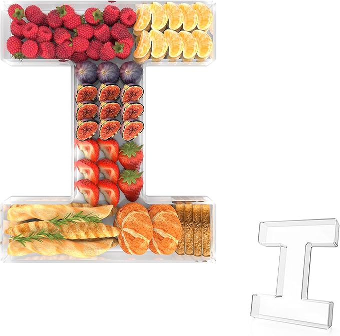 11" Acrylic Letter Charcuterie Tray, Charcuterie Letters Fillable Box for Food, Reusable Serving Cake Candy Dish Display Tray for Birthday Anniversary Party Decoration (Letter I)