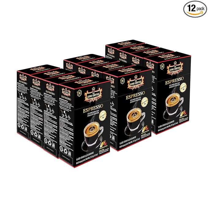 King Coffee Espresso Instant Coffee Vietnamese Coffee Trung Nguyen international Arabica Instant Coffee Mix Medium Roast 15 sticks per box x 2.5g - Pack of 12