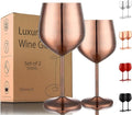 Stainless Steel Wine Glasses Set of 2, 18 oz Unbreakable Wine Glass Unique Metal Wine Goblets for Outdoor Capming and Pool Gift for Wine Lovers (Red Copper)