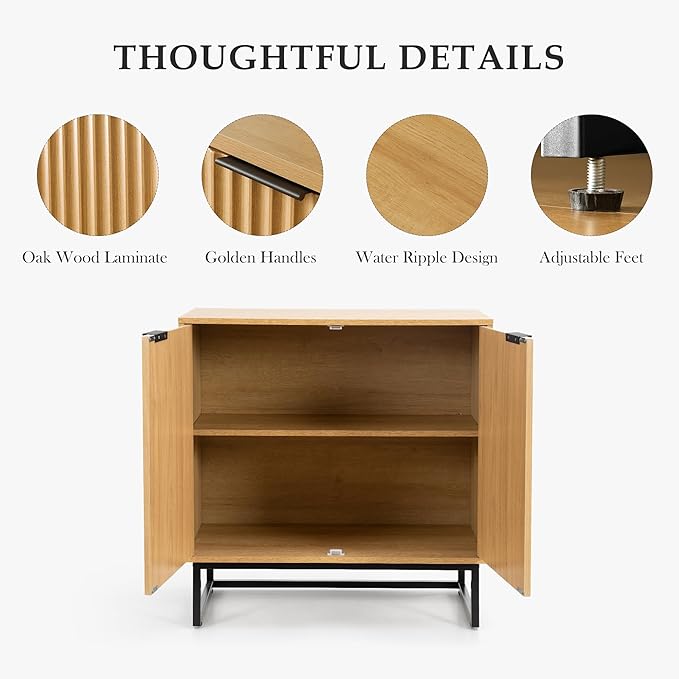 Fluted Storage Cabinet,Sideboard Buffet Cabinet with Adjustable Shelves,Multifunctional Console Table with Storage Credenza Accent Cabinet for Living Room, Dining Room, Hallway, Natural Oak