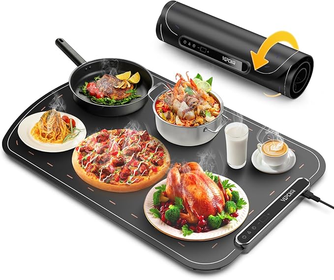 Warming Mat for Food, VEPOKA Food Warmer Mat for Countertop, Electric Warming Tray with 7 Temp Levels & Auto Shut-Off, Food Warmers for Parties, Ideal Gift for Kitchen & Buffet Use