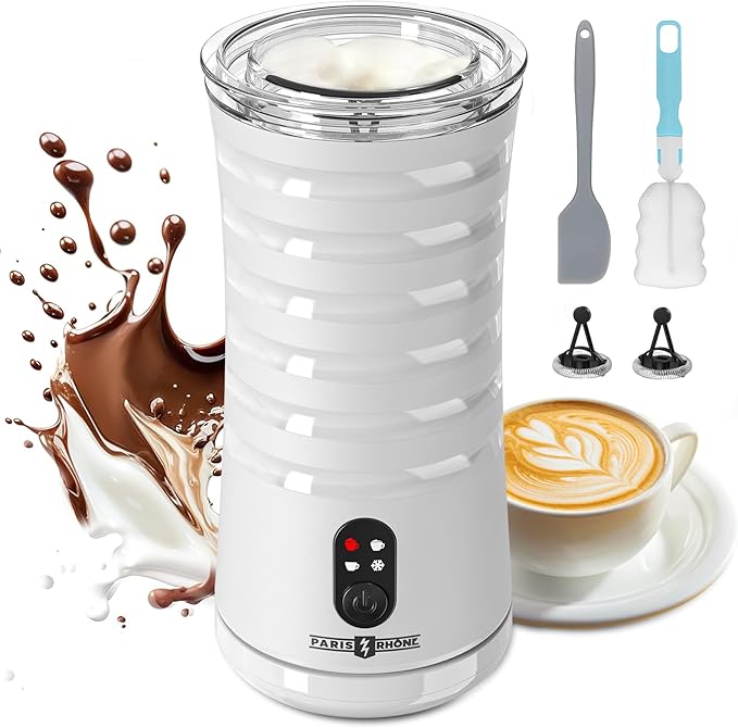 Milk Frother, Paris Rhône 4-in-1 Milk Steamer and Frother, Hot & Cold Foam Milk Warmer with Temperature Control, Auto Shut-Off Frothers for Coffee, Latte, Cappuccino, Macchiato