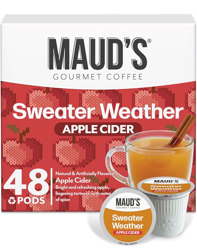 Maud's Hot Apple Cider Pods, 48 ct, Recyclable Single Serve Pods – Spiced Apple Cider Flavored Pod, Compatible with Keurig K Cups Maker