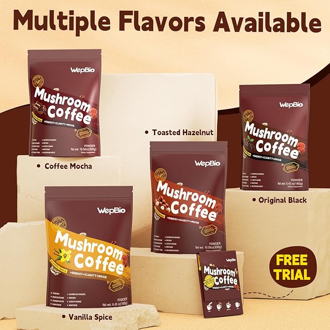 Mushroom Coffee Original Black 11 in 1 Adaptogenic Mushrooms Blend with Ashwagandha KSM-66,Lions Mane,Reishi,Turkey Tail Instant Mushroom Coffee for Boost Energy, Focus 30 Servings