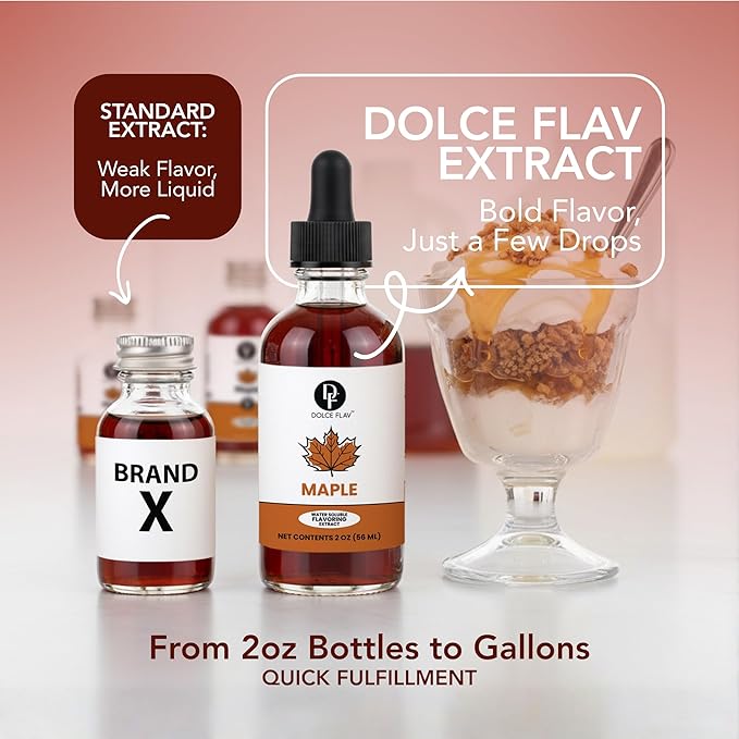 Dolce Flav Maple Extract - 2 Ounce Water-Soluble Multipurpose Flavoring Ideal for Baked Goods, Beverages, Coffee, Desserts & Ice Cream - Perfect Kitchen Gift for Holidays