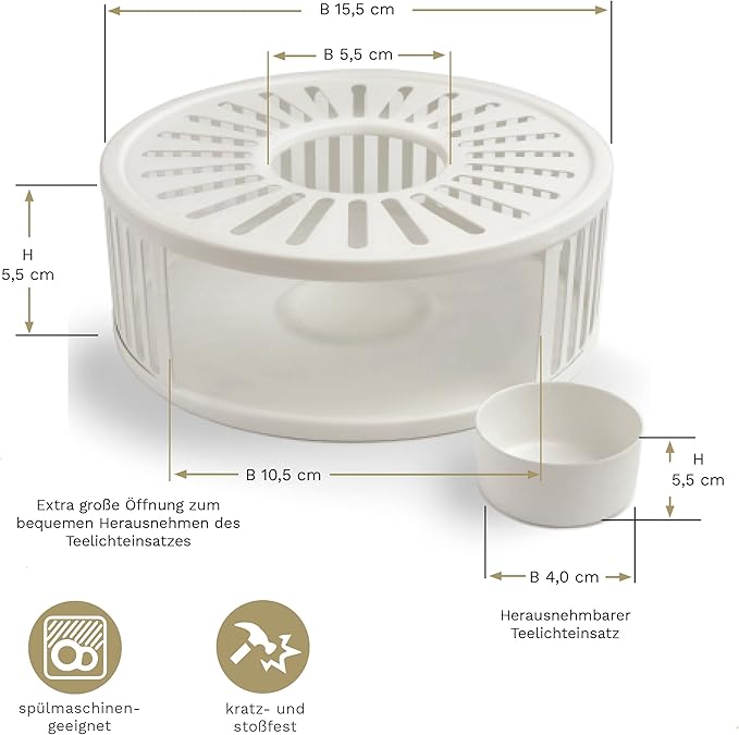 Creano White Stainless Steel Tea Warmer with Tea Light Holder - Stable Rattles Not - Rechaud Suitable for All Teapots