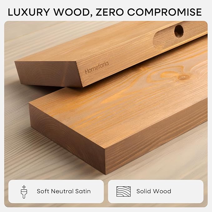 Homeforia 12 inch Golden Oak Floating Shelf, High End Solid Real Wood 12inch Small Floating Shelves for Wall Mounted, Oak Wooden 12in Floating Shelves, Heavy Duty Bracket, 12 X 6.5 X 1.75 in, Set of 4