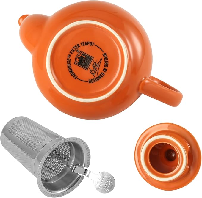 London Pottery Farmhouse Teapot with Infuser, Ceramic, Orange, 2 Cup (600 ml)