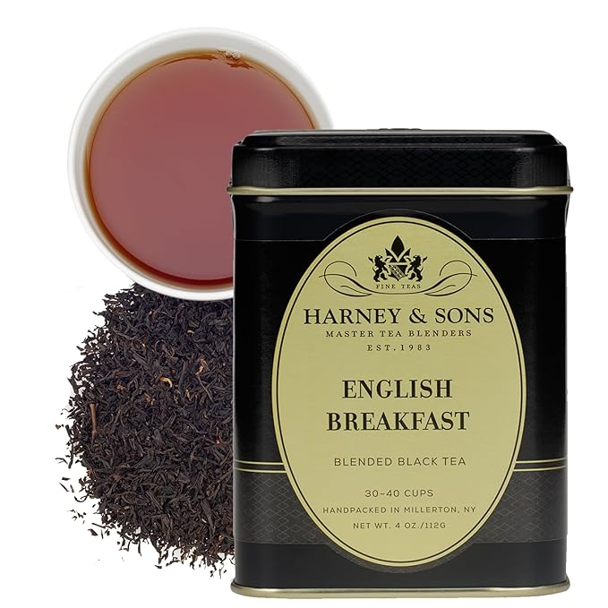Harney & Sons English Breakfast Black Tea – 4oz Loose Leaf Tin, Pure China Keemun, Bold, Full-Bodied Flavor, Great for Hot, Iced, or Teapot Brewing
