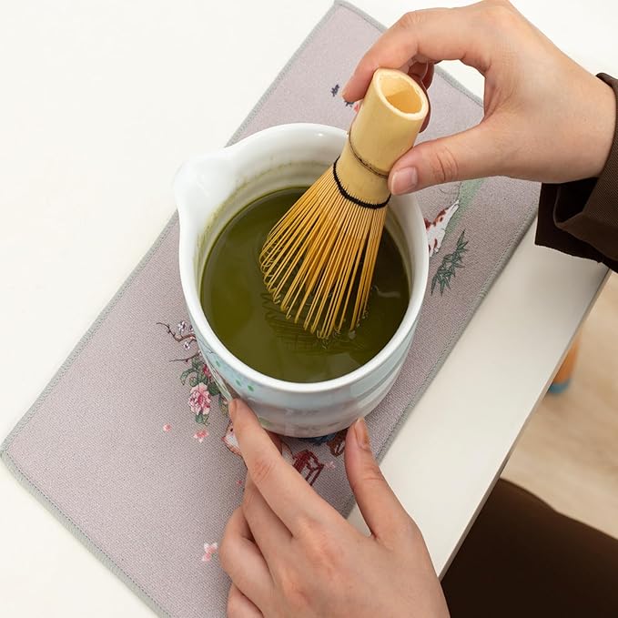 Matcha whisk and bowl set, ceramic matcha bowl with spout, matcha tea set for breakfast, matcha latte, perfect matcha set for ceremony 7 piece set (blue)