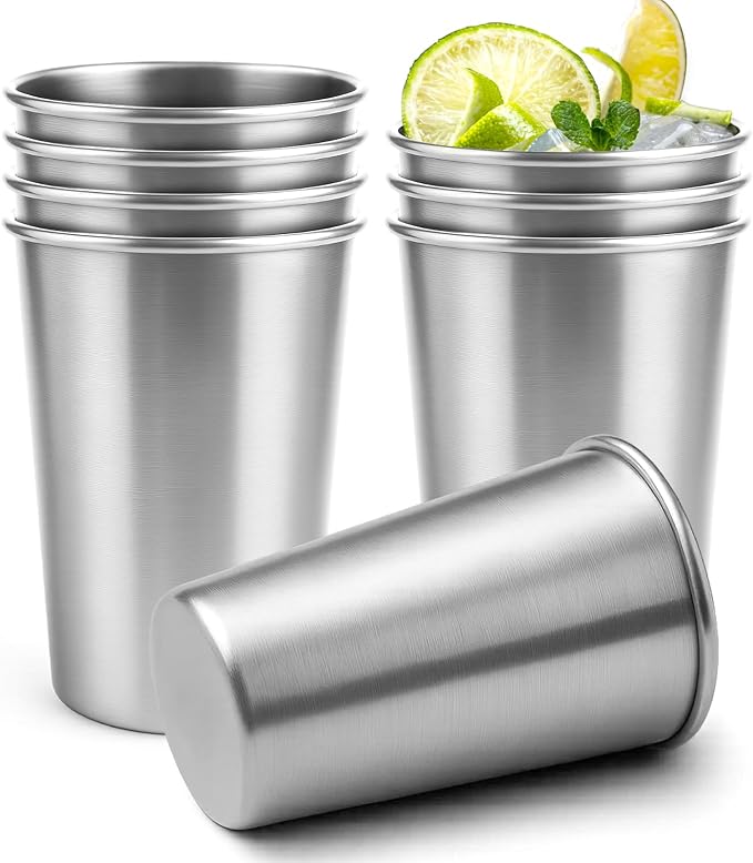 8 Pack 12oz Stainless Steel Cups, Stainless Steel Stacking Beer Pint Cups, Stainless Steel Water Tumbler for Home, Party, Camping, Outdoor, Stackable Drinking Glasses, Reusable, BPA Free