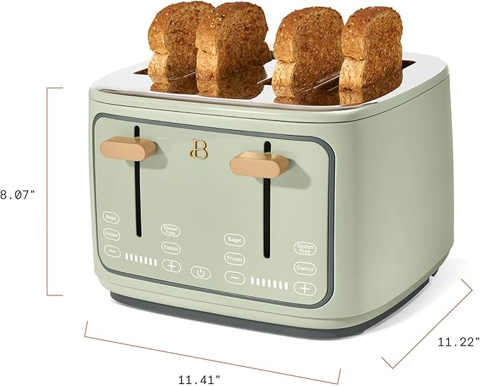 Beautiful 4 Slices Toaster with Touch-Activated Digital Display, Extra Wide Self-Adjusting Slots, Adjustable Shade Control, by Drew Barrymore (Green)