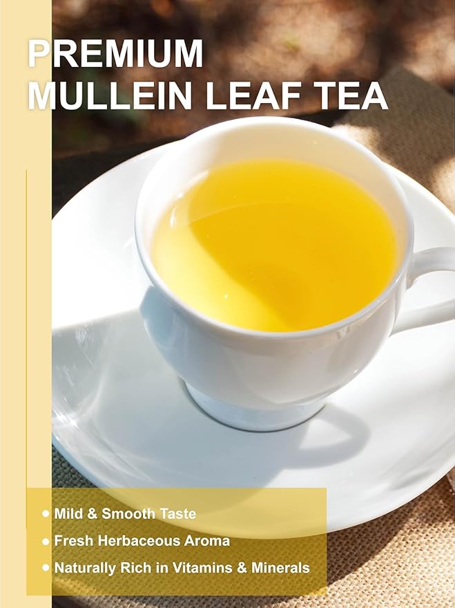TeeLux Mullein Leaf Tea Bags, 3g/Bag, 60 Count, Natural Mullein Leaves, Caffeine Free, Biodegradable Corn Fiber Pyramid Tea Bags