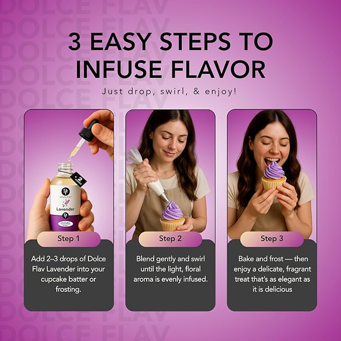 Dolce Flav Natural Lavender Extract – 8 Ounce Oil-Soluble Kosher, Sugar-Free, Concentrated Floral Lavender Flavoring for Baking, Chocolates & Desserts