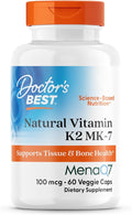 Doctor's Best Natural Vitamin K2 Mk-7 with MenaQ7, 100mcg Vitamin K2 Supplement Supports Bone Health, Non-GMO, 60 Veggie Capsules