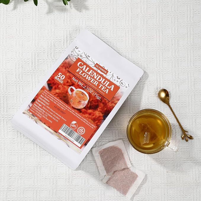 Premium 50 Calendula Flower Tea Bags, Made with 100% Natural Calendula Flowers，For Skin Health & Support Wellness, No Additives & Caffeine Free.