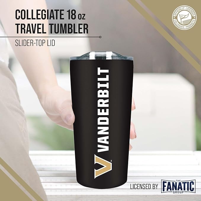 Campus Colors NCAA Stainless Steel Tumbler perfect for Gameday - 18 oz - Double Walled - Keeps Drinks Perfectly Insulated (Vanderbilt Commodores - Black)