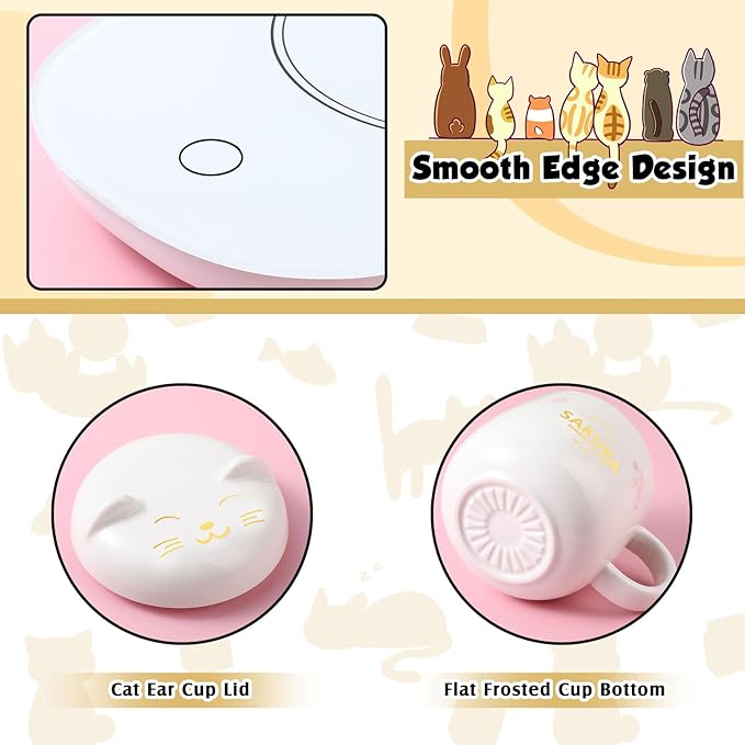 Honeydak Coffee Cup Warmer Coffee Warmer with Mug for Women Electric Coffee Mug Heater Temperature Control Ceramic Cute Cat Smart Coffee Warmer for Office Desk Home Christmas Birthday Gift (White)