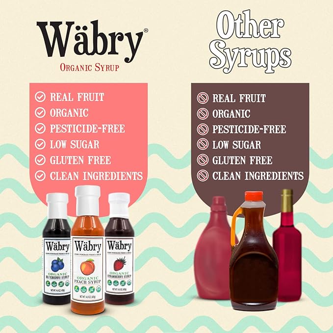 Wäbry Organic Peach Syrup – 14.9oz (420g), Natural Fruit Syrups for Drinks, Pancakes, Tea, Shaved Ice and Ice cream, Vegan, Non-GMO, Dye-Free Snow Cone Syrup – BPA-Free Plastic Bottle