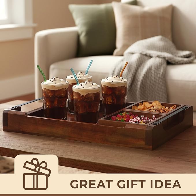 Modular Serving Tray - Acacia | Serving Platter Snack Tray for Party Hosting - Trays for Serving Food, Charcuterie, Fruit Platter Tray for Parties, Appetizer Dishes & Dessert Trays