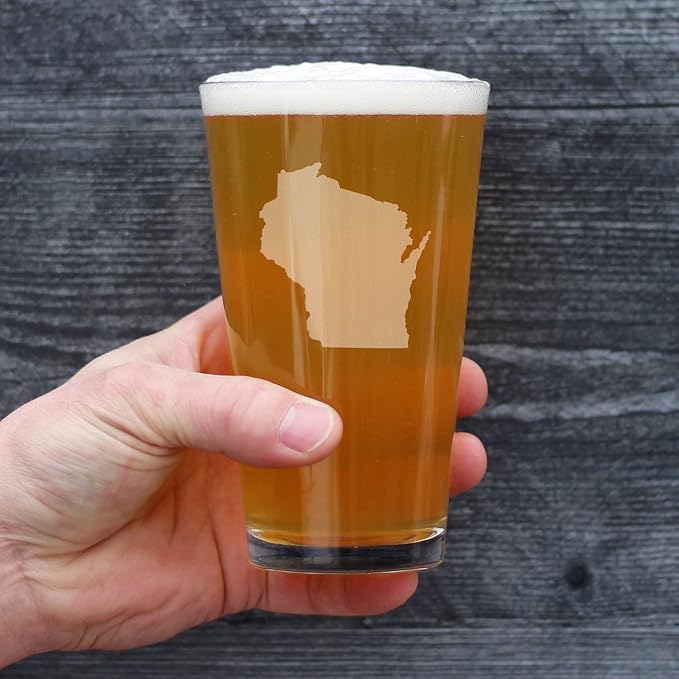 Wisconsin State Outline Pint Glass for Beer - State Themed Drinking Decor and Gifts for Wisconsinites - 16 Ounce