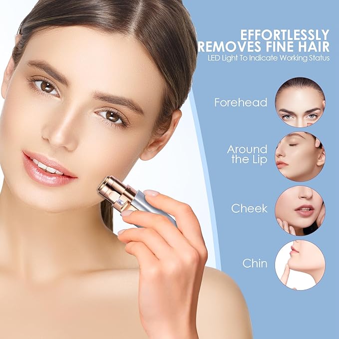 VG VOGCREST Eyebrow & Facial Trimmer: 2 in1 Rechargeable Facial Hair & Eyebrow Shaver - Painless LED Light (Sky Blue)