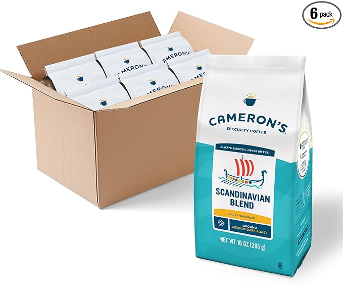 Cameron's Coffee Scandinavian Blend Ground Coffee, Medium-Dark Roast, 100% Arabica, 10-Ounce Bag, (Pack of 6)