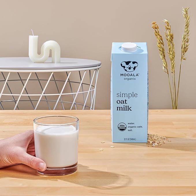 Mooala Organic Simple Oat Milk, 32oz - 3 Ingredient, Shelf Stable, No Gums, No Oils, No Fillers, Non-GMO, No Additives, Dairy Free Plant Based Milk, 6 pack
