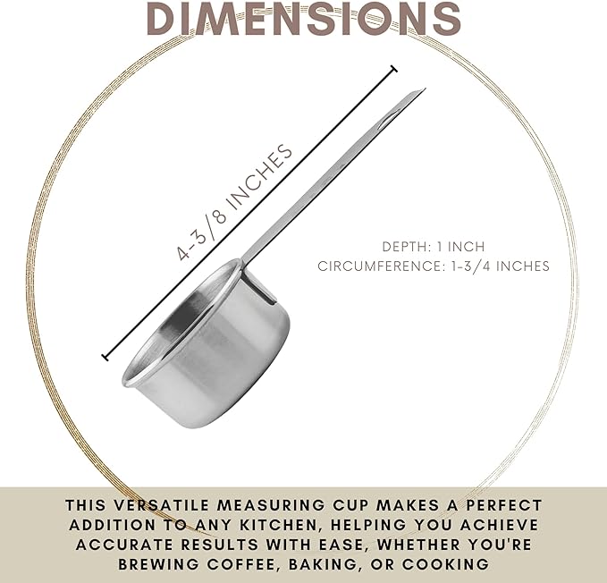 1/8 Cup Stainless Steel Measuring Cup | Sturdy Metal 30 ml | 30 cc | 1 oz | Single Cup for Wet and Dry Ingredients | Great for use as 1/8 Cup Coffee Scoop - 12 PK