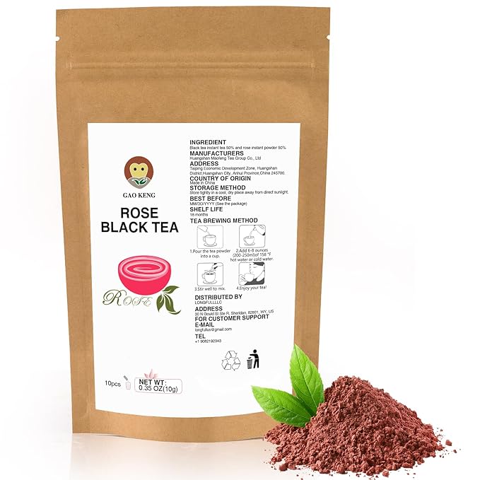 Taiping HK Rose Tea Classic-100% Tea Leaves 10 Single Serve Stick Packs Instant Tea Unsweetened No Additives On-the-Go for Travel, Work, Outdoors , Helps Support Digestive Health Hot or Iced Teas (10Count)