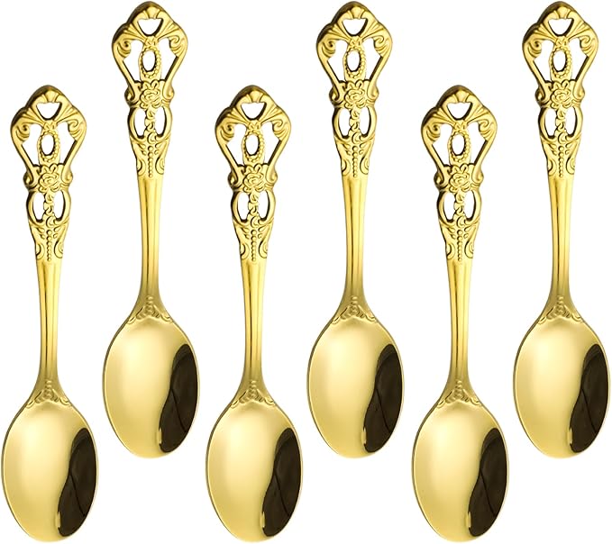 Espresso Spoons Set of 6,Stainless Steel Coffee Spoons Demitasse Spoon for Espresso Coffee,Tea,Dessert,Sugar (6, Gold)