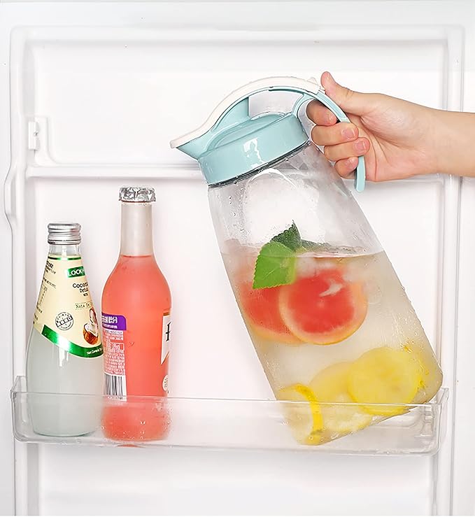 Frcctre 2 Pack Plastic Water Pitcher with Lid, 74 Oz Clear Airtight Beverage Pitcher Juice Container Water Carafe Fridge Jug for Juice, Coffee, Iced Tea, Lemonade, Heat Resistant & Shatter-proof