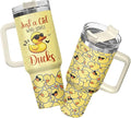 34HD Just A Girl Who Loves Ducks Tumbler with Handle and Straw, 40oz Animal Themed Coffee Mug with Lid, Duckling Cup, Duck Lover Gifts for Teenage Girls Women Daughter Friends