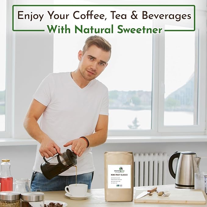 Morning Pep Monk Fruit Sweetener, Classic | White Sugar Substitute, Keto Diet Friendly, 1:1 Sugar Replacement, For Baking, Coffee, Tea, Zero Calorie Non Gmo Project Verified, OU Kosher, White - 55 lb BULK BAG (880 oz)