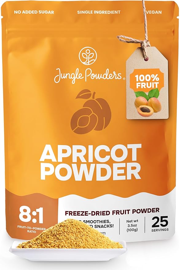 Jungle Powders Apricot Powder 3.5 Ounce Powdered Freeze Dried Apricot Fruit Smoothie No Sugar Added Additive and Filler Free Dehydrated Apricots Extract For Baking & Flavoring No Apricot Seeds Kernels