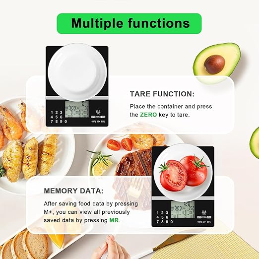 5000g Smart Nutrition Scale, Kitchen Scale with Food Code, Food Scale for Meal Prep, Portion Control, Baking, Weight Loss, 4 Units, Tare Function, Batteries Included