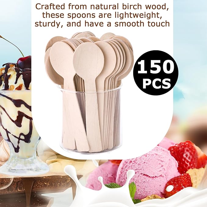 HANSGO Mini Wooden Cutlery Spoons, 6.25inch Small Spoons for Eating Tinny Ice Cream Dessert Tableware for Chocolate Cake Honey Jam Party Favors